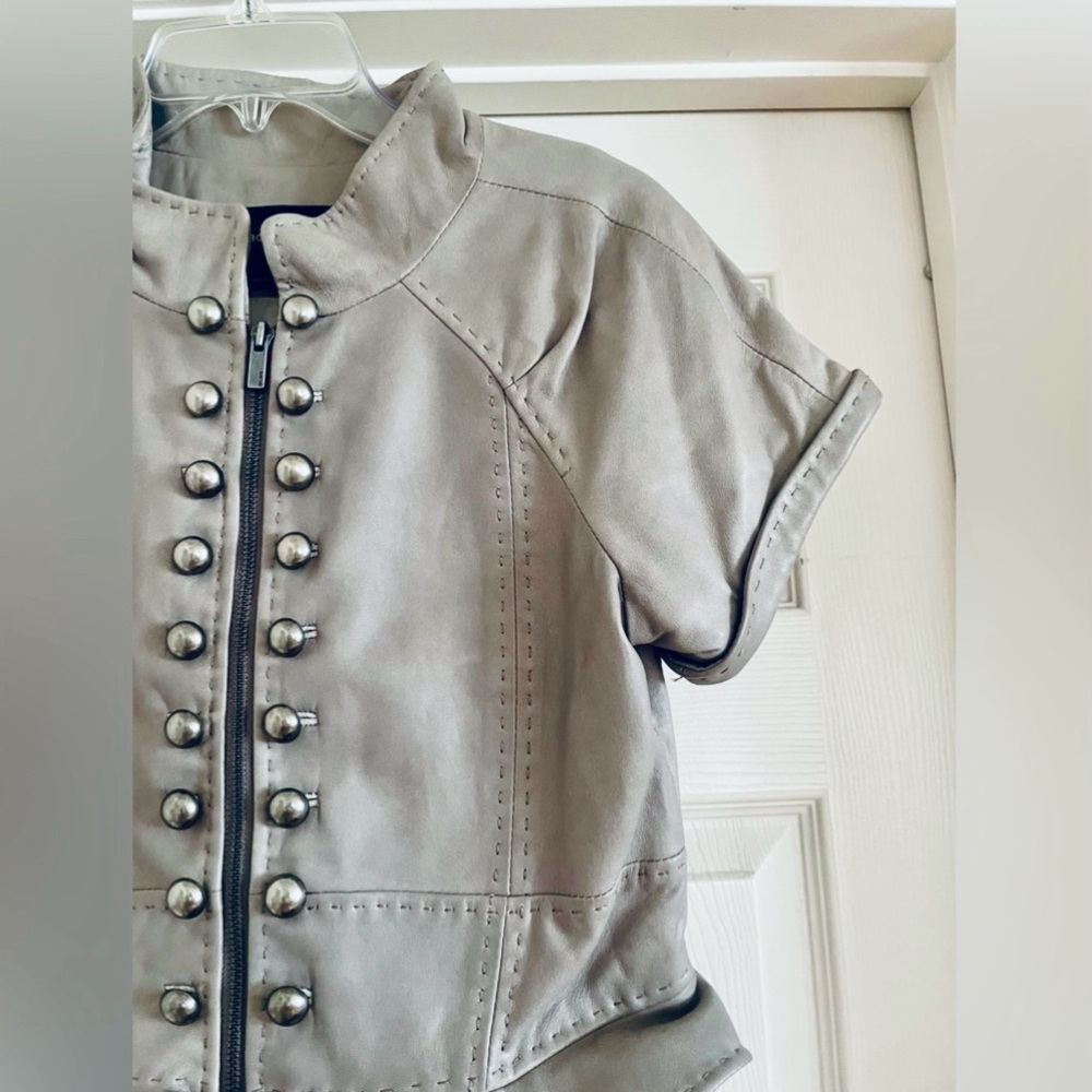 BCBG Max Azria Military Style Leather Jacket - Picture 4 of 9